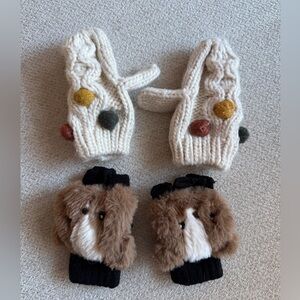 Zara Kids Cream and Brown Mittens Set